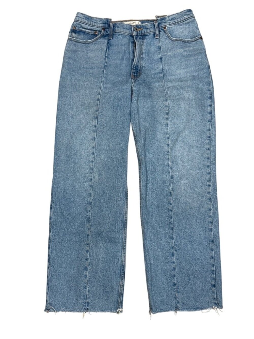 Abercrombie & Fitch 90s Relaxed High Rise Jeans Light Blue Denim Size 32S Frayed